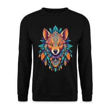 Dingo Totem Spirituelles Hund Krafttier Mandala - Unisex Pullover - Schwarz - Vorne - Alina (178cm) & Michal (187cm)