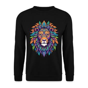 Spirituelles Löwe Mandala Krafttier Design - Unisex Pullover - Schwarz - Vorne - Alina (178cm) & Michal (187cm)