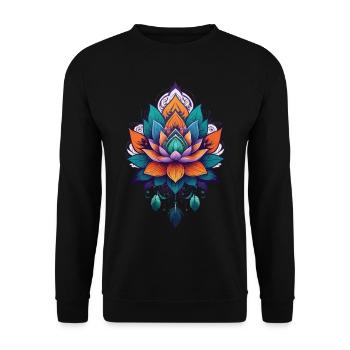 Spirituelle Lotus Blume des Lebens Aesthetic - Unisex Pullover - Schwarz - Vorne - Alina (178cm) & Michal (187cm)