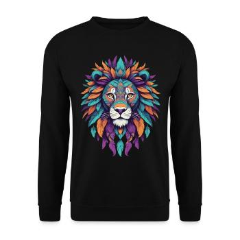 Löwen Mandala Spirituelles Federn Design - Unisex Pullover - Schwarz - Vorne - Alina (178cm) & Michal (187cm)