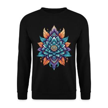 Spirituelle Lotus Lebensblume magische Ästhetik - Unisex Pullover - Schwarz - Vorne - Alina (178cm) & Michal (187cm)