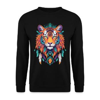 Tiger Mandala Spirituelle Kraft Ästhetik - Unisex Pullover - Schwarz - Vorne - Alina (178cm) & Michal (187cm)
