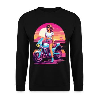 Esthétique de la moto synthwave pour les filles motardes - Sweat-shirt Unisexe - noir - Devant - Alina (178cm) & Michal (187cm)