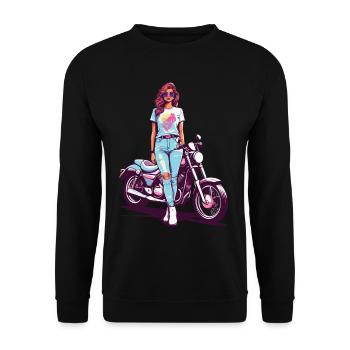 des années 80 vintage moto motards fille Design - Sweat-shirt Unisexe - noir - Devant - Alina (178cm) & Michal (187cm)