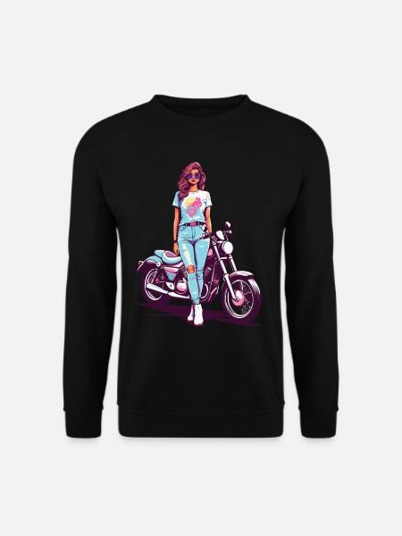 80er Jahre Vintage Motorrad Biker Girl Design - Unisex Pullover - Schwarz