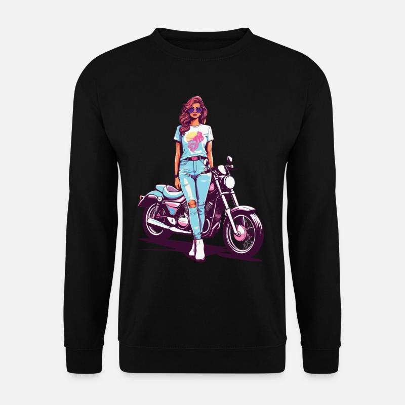 80er Jahre Vintage Motorrad Biker Girl Design - Unisex Pullover - Schwarz