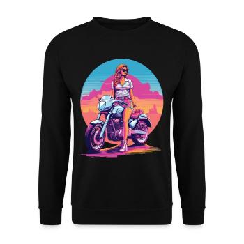 Design esthétique rétro Vaporwave Biker - Sweat-shirt Unisexe - noir - Devant - Alina (178cm) & Michal (187cm)