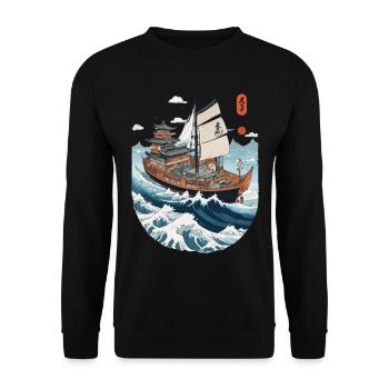 Japanese Art Aesthetic Captain Sailboat - Unisex Sweatshirt - black - Front - Alina (178cm) & Michal (187cm)