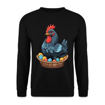 Ostern Huhn Bunt Süß Lustig Ostereier Nest - Unisex Pullover - Schwarz - Vorne - Alina (178cm) & Michal (187cm)