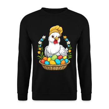 Easter Chicken Colorful Cute Funny Easter Eggs Nest - Unisex Sweatshirt - black - Front - Alina (178cm) & Michal (187cm)