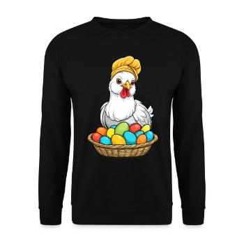 Ostern Huhn Bunt Süß Lustig Ostereier Nest - Unisex Pullover - Schwarz - Vorne - Alina (178cm) & Michal (187cm)