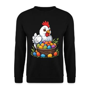 Ostern Huhn Bunt Süß Lustig Ostereier Nest - Unisex Pullover - Schwarz - Vorne - Alina (178cm) & Michal (187cm)