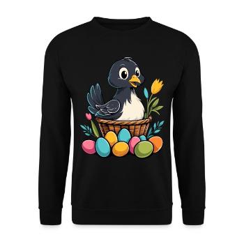 Ostern Huhn Bunt Süß Lustig Ostereier Nest - Unisex Pullover - Schwarz - Vorne - Alina (178cm) & Michal (187cm)