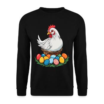 Easter Chicken Cute Funny Colorful Easter Eggs Nest - Unisex Sweatshirt - black - Front - Alina (178cm) & Michal (187cm)