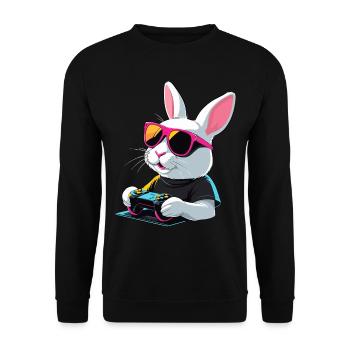 Osterhase Gamer Gaming Streetwear Ikonisches - Unisex Pullover - Schwarz - Vorne - Alina (178cm) & Michal (187cm)
