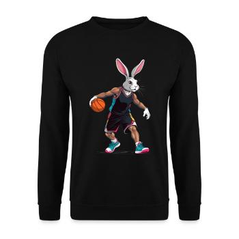 Basketballspieler Osterhase Lustig Streetwear - Unisex Pullover - Schwarz - Vorne - Alina (178cm) & Michal (187cm)