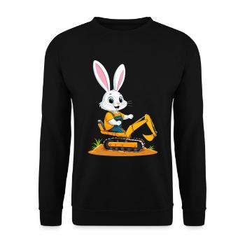 Osterhase Baggerfahrer Lustiges Ostereier Baggern - Unisex Pullover - Schwarz - Vorne - Alina (178cm) & Michal (187cm)