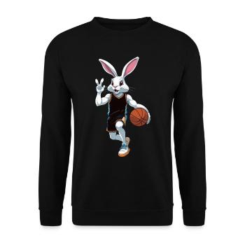 Basketballspieler Osterhase Lustig Streetwear - Unisex Pullover - Schwarz - Vorne - Alina (178cm) & Michal (187cm)