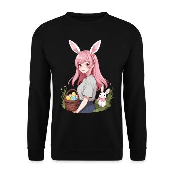 Anime Pâques Kawaii Lapin de Pâques Manga Fille Otaku - Sweat-shirt Unisexe - noir - Devant - Alina (178cm) & Michal (187cm)