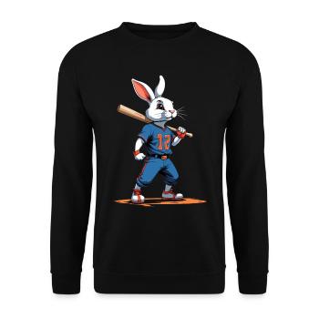 Baseballspieler Osterhase Ostern Baseball - Unisex Pullover - Schwarz - Vorne - Alina (178cm) & Michal (187cm)