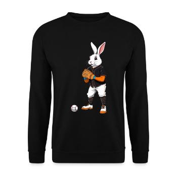 Baseballspieler Osterhase und Ostern Baseball im - Unisex Pullover - Schwarz - Vorne - Alina (178cm) & Michal (187cm)