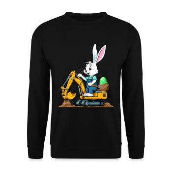 Osterhase Baggerfahrer Ostern Ostereier Lustiges - Unisex Pullover - Schwarz - Vorne - Alina (178cm) & Michal (187cm)