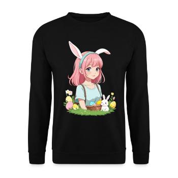 Anime Ostern Kawaii Osterhase Manga Mädchen Otaku - Unisex Pullover - Schwarz - Vorne - Alina (178cm) & Michal (187cm)