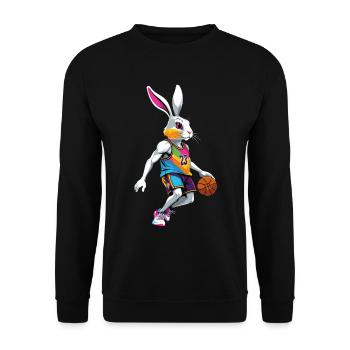 Basketballspieler Osterhase Lustig Streetwear - Unisex Pullover - Schwarz - Vorne - Alina (178cm) & Michal (187cm)