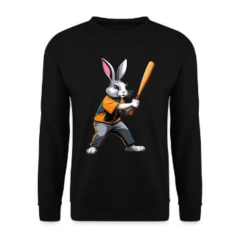 Baseballspieler Osterhase Lustiges Ostern - Unisex Pullover - Schwarz - Vorne - Alina (178cm) & Michal (187cm)