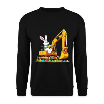Osterhase Baggerfahrer Ostereier Lustiges - Unisex Pullover - Schwarz - Vorne - Alina (178cm) & Michal (187cm)