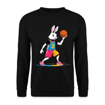 Basketballspieler Osterhase Lustig Streetwear - Unisex Pullover - Schwarz - Vorne - Alina (178cm) & Michal (187cm)