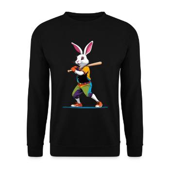 Baseballspieler Osterhase Streetwear Lustiges - Unisex Pullover - Schwarz - Vorne - Alina (178cm) & Michal (187cm)