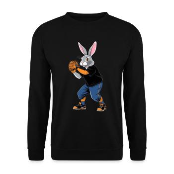 Baseballspieler Osterhase Ostern Baseball - Unisex Pullover - Schwarz - Vorne - Alina (178cm) & Michal (187cm)