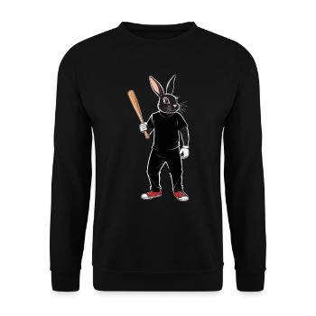 Baseballspieler Osterhase Ostern Baseball - Unisex Pullover - Schwarz - Vorne - Alina (178cm) & Michal (187cm)
