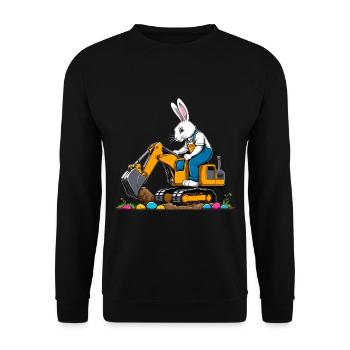 Osterhase Baggerfahrer Ostern Ostereier Lustiges - Unisex Pullover - Schwarz - Vorne - Alina (178cm) & Michal (187cm)