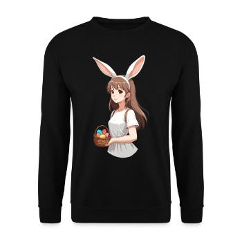 Anime Ostern Kawaii Osterhase Manga Mädchen Otaku - Unisex Pullover - Schwarz - Vorne - Alina (178cm) & Michal (187cm)