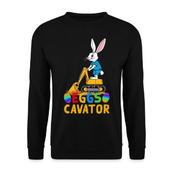 Lustiger Ostern Spruch Osterhase Baggerfahrer - Unisex Pullover - Schwarz - Vorne - Alina (178cm) & Michal (187cm)