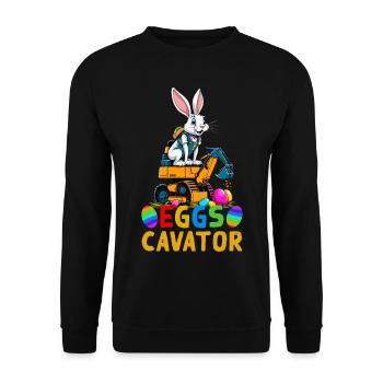 Lustiger Ostern Spruch Osterhase Baggerfahrer - Unisex Pullover - Schwarz - Vorne - Alina (178cm) & Michal (187cm)