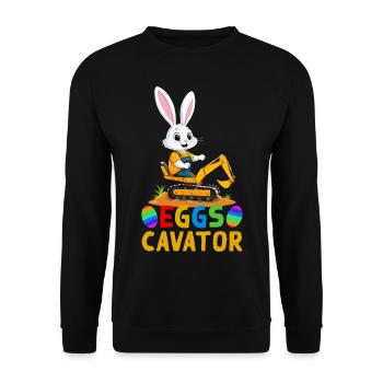 Lustiger Ostern Spruch Osterhase Baggerfahrer - Unisex Pullover - Schwarz - Vorne - Alina (178cm) & Michal (187cm)