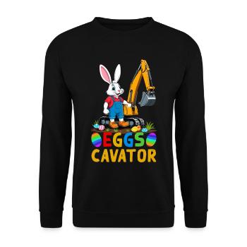 Lustiger Ostern Spruch Osterhase Baggerfahrer - Unisex Pullover - Schwarz - Vorne - Alina (178cm) & Michal (187cm)