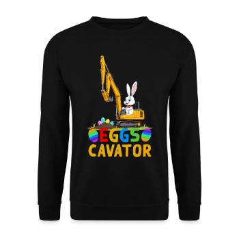 Lustiger Ostern Spruch Osterhase Baggerfahrer - Unisex Pullover - Schwarz - Vorne - Alina (178cm) & Michal (187cm)