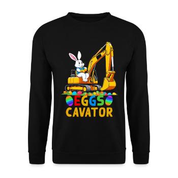 Lustiger Ostern Spruch Osterhase Baggerfahrer - Unisex Pullover - Schwarz - Vorne - Alina (178cm) & Michal (187cm)