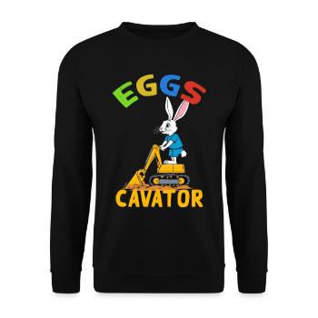 Lustiger Ostern Spruch Osterhase Baggerfahrer - Unisex Pullover - Schwarz - Vorne - Alina (178cm) & Michal (187cm)