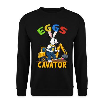 Lustiger Ostern Spruch Osterhase Baggerfahrer - Unisex Pullover - Schwarz - Vorne - Alina (178cm) & Michal (187cm)