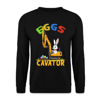 Lustiger Ostern Spruch Osterhase Baggerfahrer - Unisex Pullover - Schwarz - Vorne - Alina (178cm) & Michal (187cm)