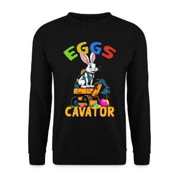 Lustiger Ostern Spruch Osterhase Baggerfahrer - Unisex Pullover - Schwarz - Vorne - Alina (178cm) & Michal (187cm)