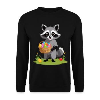 Lustiges Waschbär Osterhasen Niedliches Design - Unisex Pullover - Schwarz - Vorne - Alina (178cm) & Michal (187cm)
