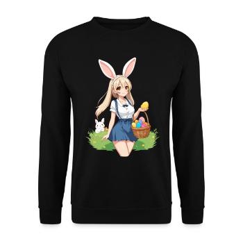 Anime Ostern Kawaii Osterhase Manga Mädchen Otaku - Unisex Pullover - Schwarz - Vorne - Alina (178cm) & Michal (187cm)