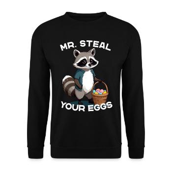 Lustiger Eier Dieb Waschbär Osterhasen Design - Unisex Pullover - Schwarz - Vorne - Alina (178cm) & Michal (187cm)
