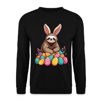 Funny Sloth Easter Bunny Iconic Easter - Unisex Sweatshirt - black - Front - Alina (178cm) & Michal (187cm)